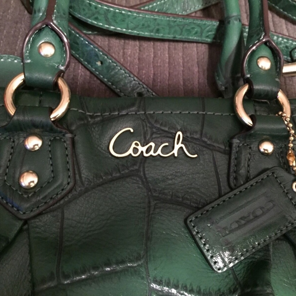 Authentic Ashley Embossed Green Croc Coach Tote